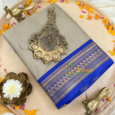 Grey with Blue Litchi Silk Saree-VS381